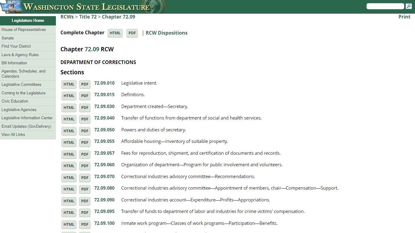 Chapter 72.09 RCW: DEPARTMENT OF CORRECTIONS - Wa